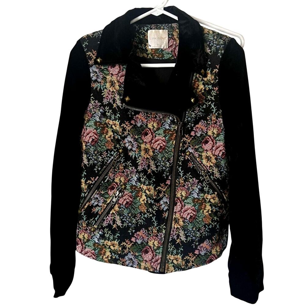 Line & Dot Women’s Floral Tapestry Moto Jacket – Size XS